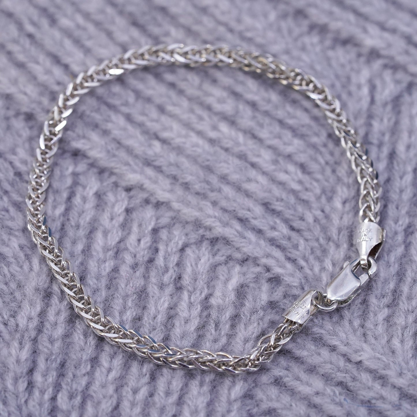 7.25”, vintage Italian Milor Sterling silver bracelet, bold 925 wheat chain