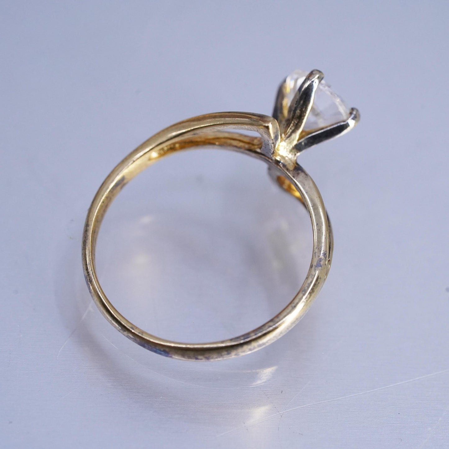 Size 7.75, vintage vermeil gold over Sterling 925 silver engagement ring w/ Cz