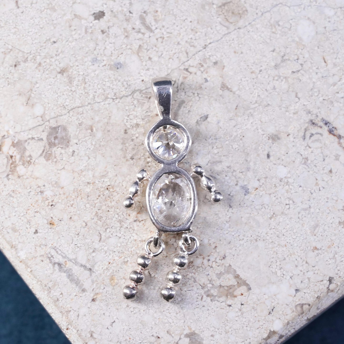 Sterling silver handmade birthstone pendant, 925 silver boy figure with crystal