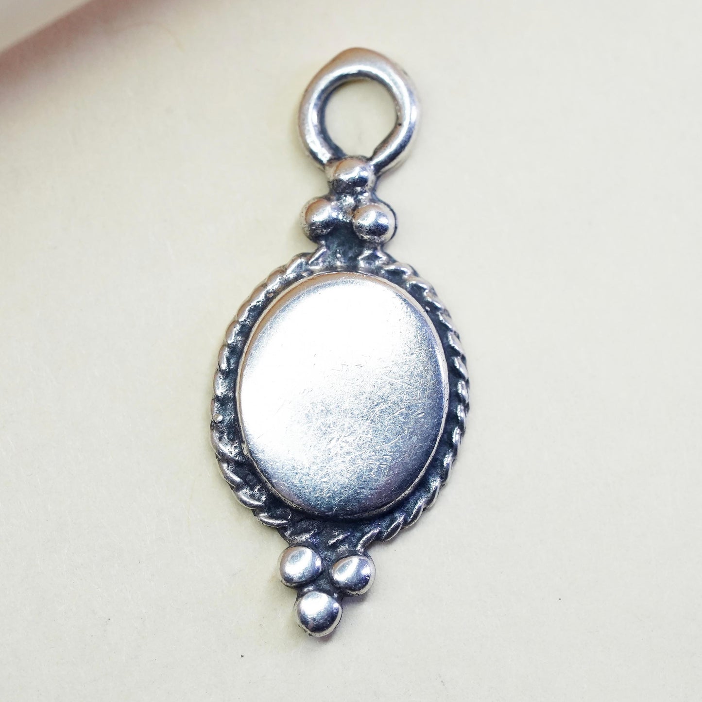Vintage sterling silver handmade charm, 925 silver blank oval tag