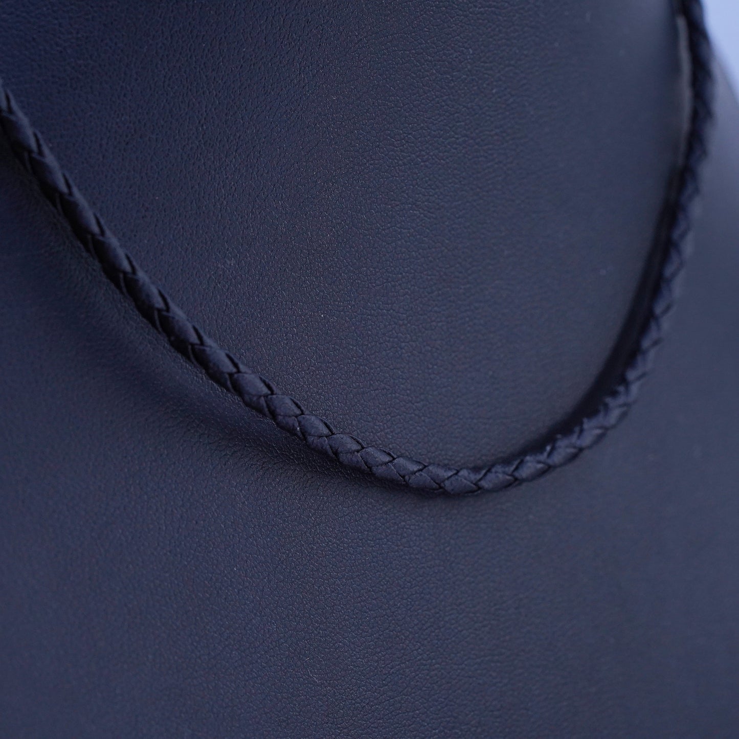 16+2”, vintage 925 Sterling Silver Handmade woven black leather Necklace