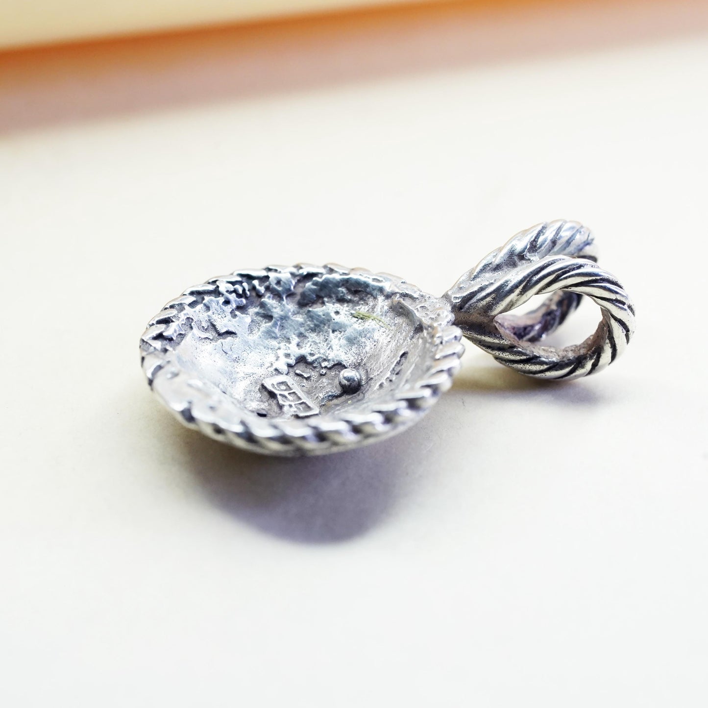 VTG Mexican sterling silver handmade pendant, 925 braided woven textured circle
