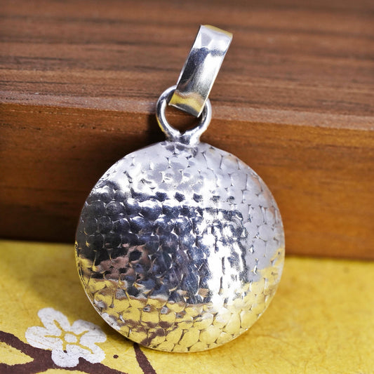 Vintage Sterling silver handmade pendant, puffy textured 925 circle