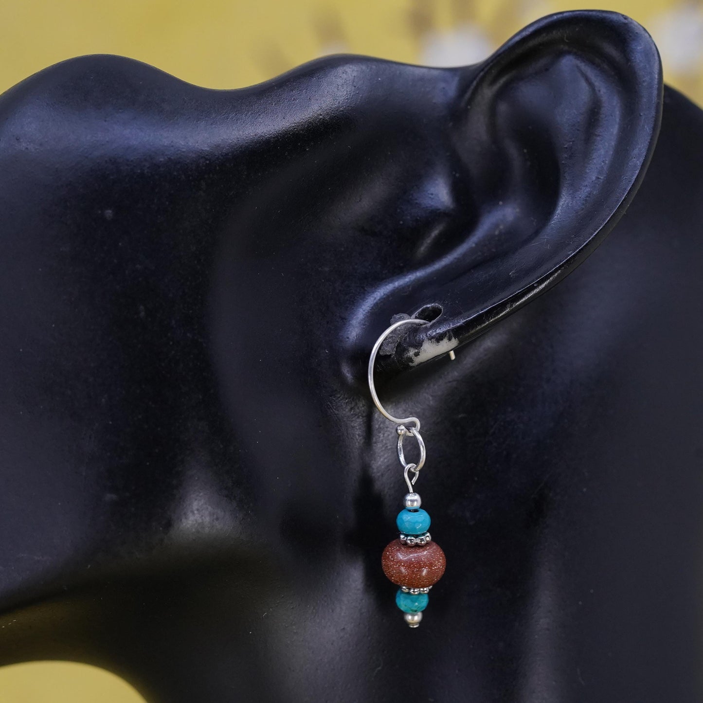 Vintage Sterling 925 silver handmade earrings with turquoise goldstone beads