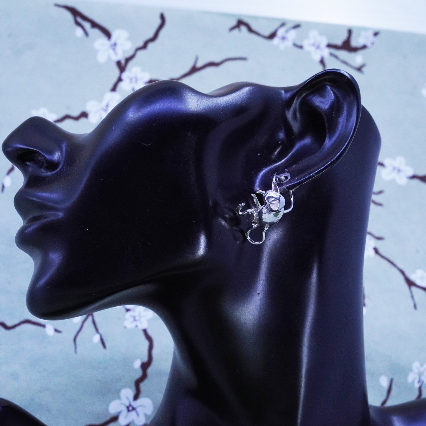 Vintage sterling 925 silver handmade earring, cat kitty earcuff
