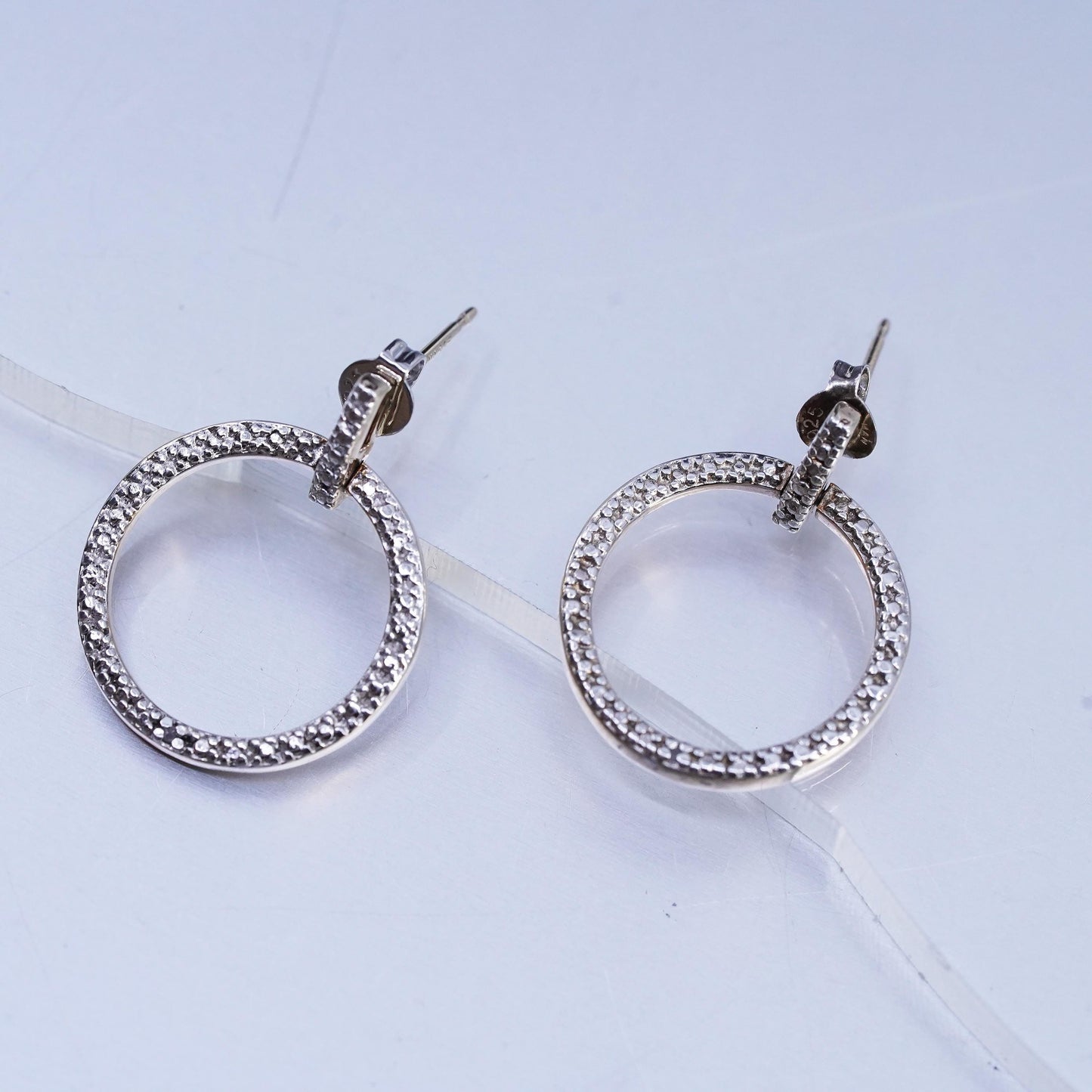 Vinatge vermeil gold over Sterling silver earrings, 925 hoops with diamond
