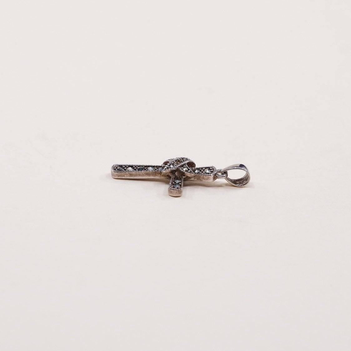 VTG PD handmade sterling silver cross, 925 silver with marcasite