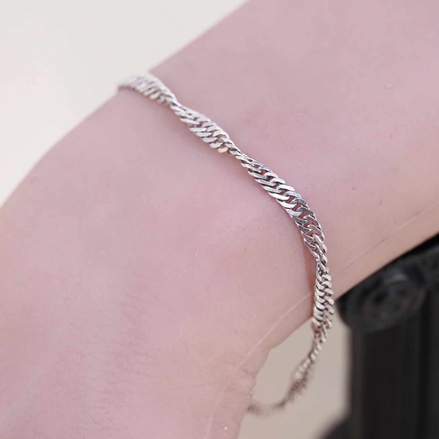 7" 4mm, Vintage Italian IBB sterling silver bracelet, twisted curb link chain