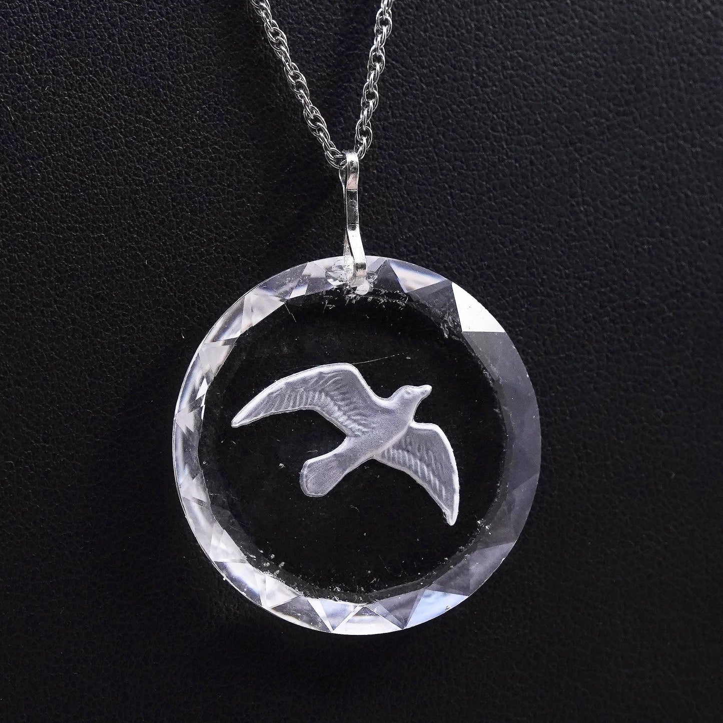 20”, Sterling silver necklace, 925 Singapore rope relief glass bird pendant