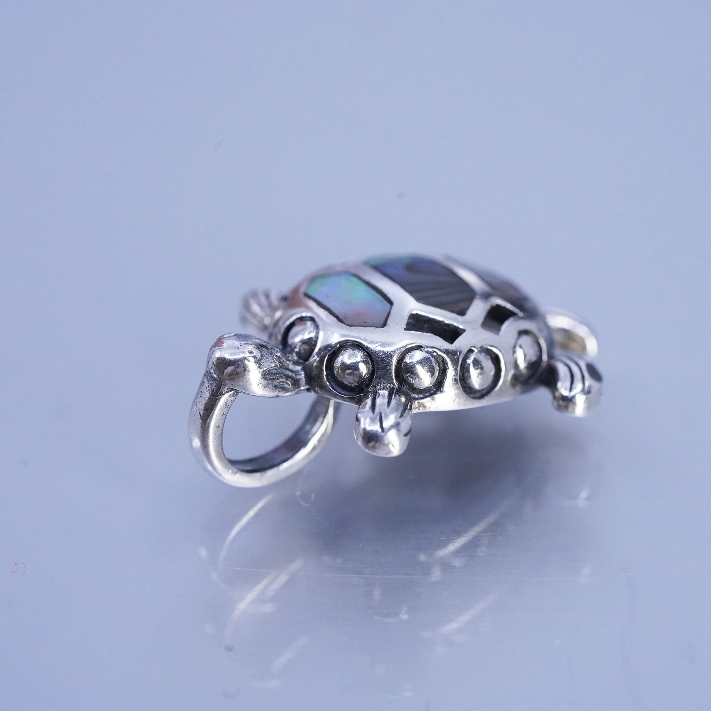 Vintage Sterling silver handmade simple 925 sea turtle charm pendant abalone