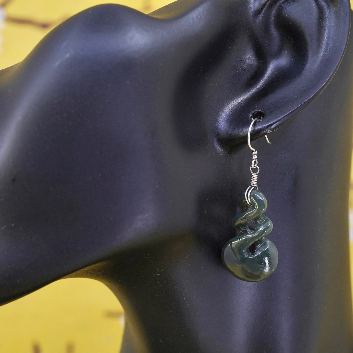 Vintage Sterling 925 silver handmade earrings with jade drops