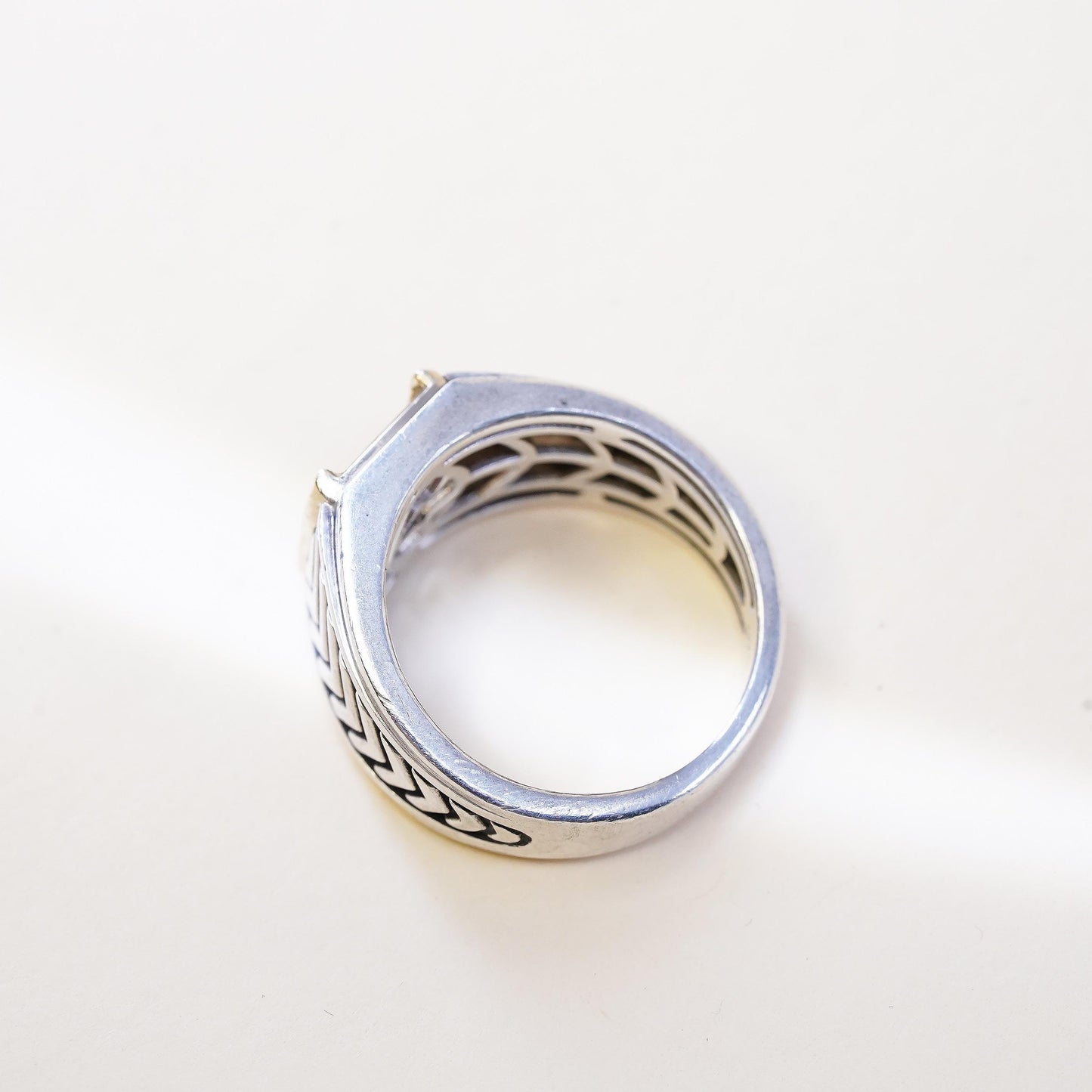 Size 10, Vintage EFFY 925 Sterling Silver 14K Gold Wide Ring | Two Tone Band
