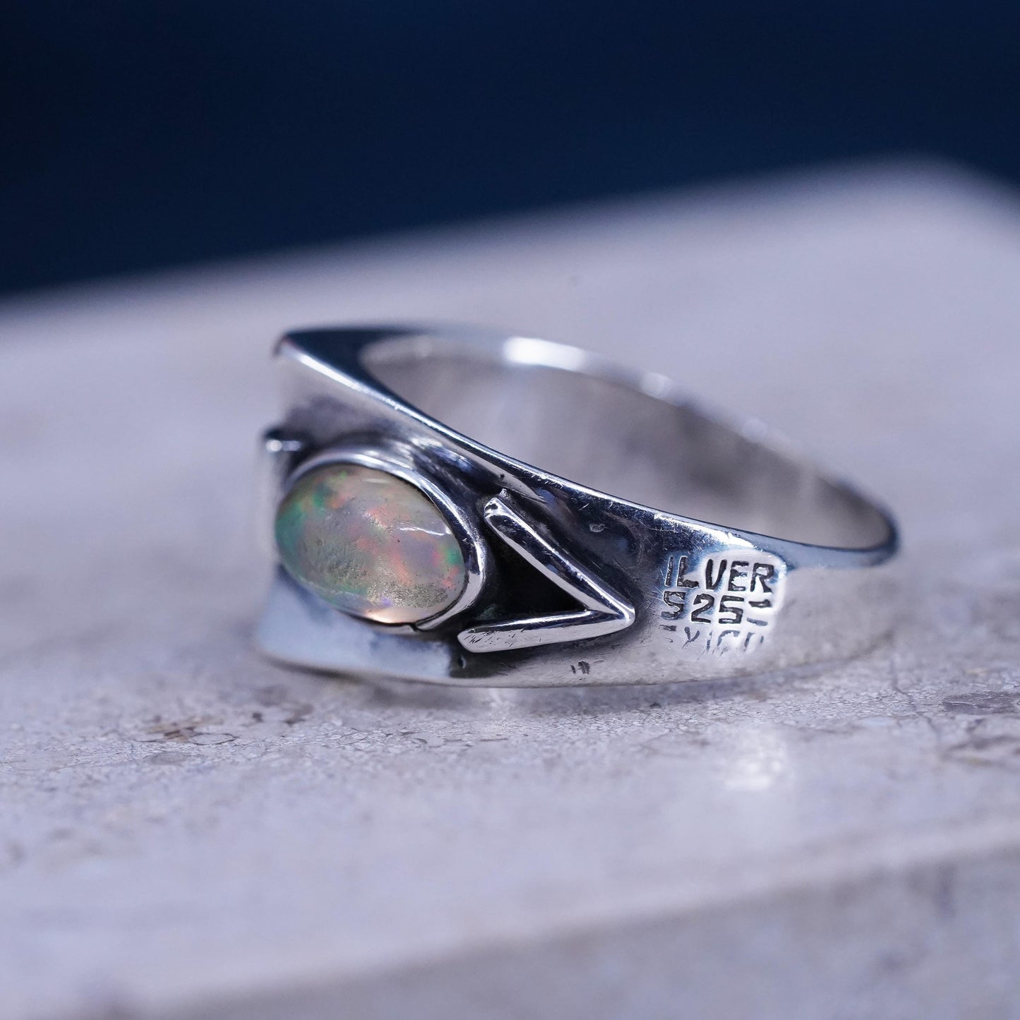 Size 11.75, Native American sterling 925 silver handmade ring with fire opal