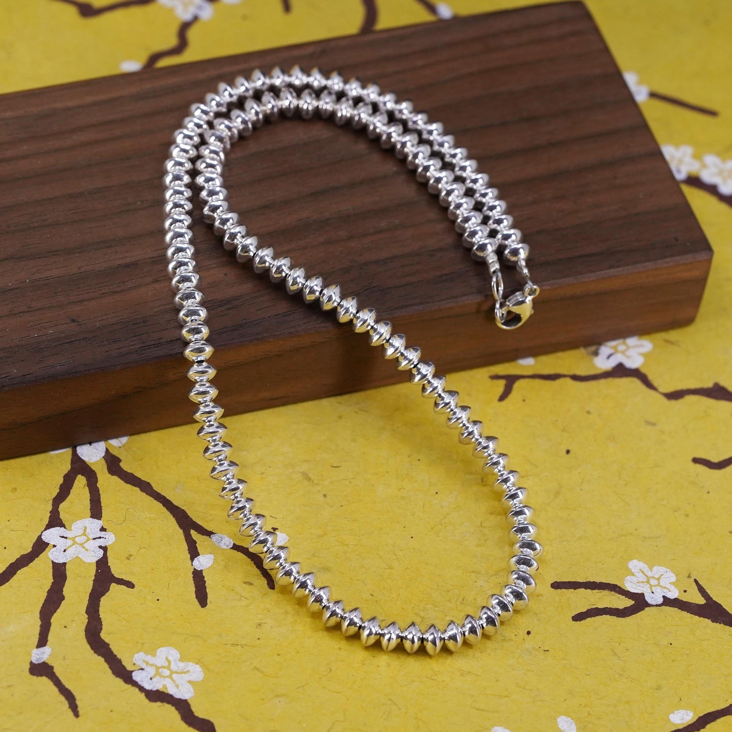 18” 6mm, vintage Sterling silver handmade necklace, 925 bead chain