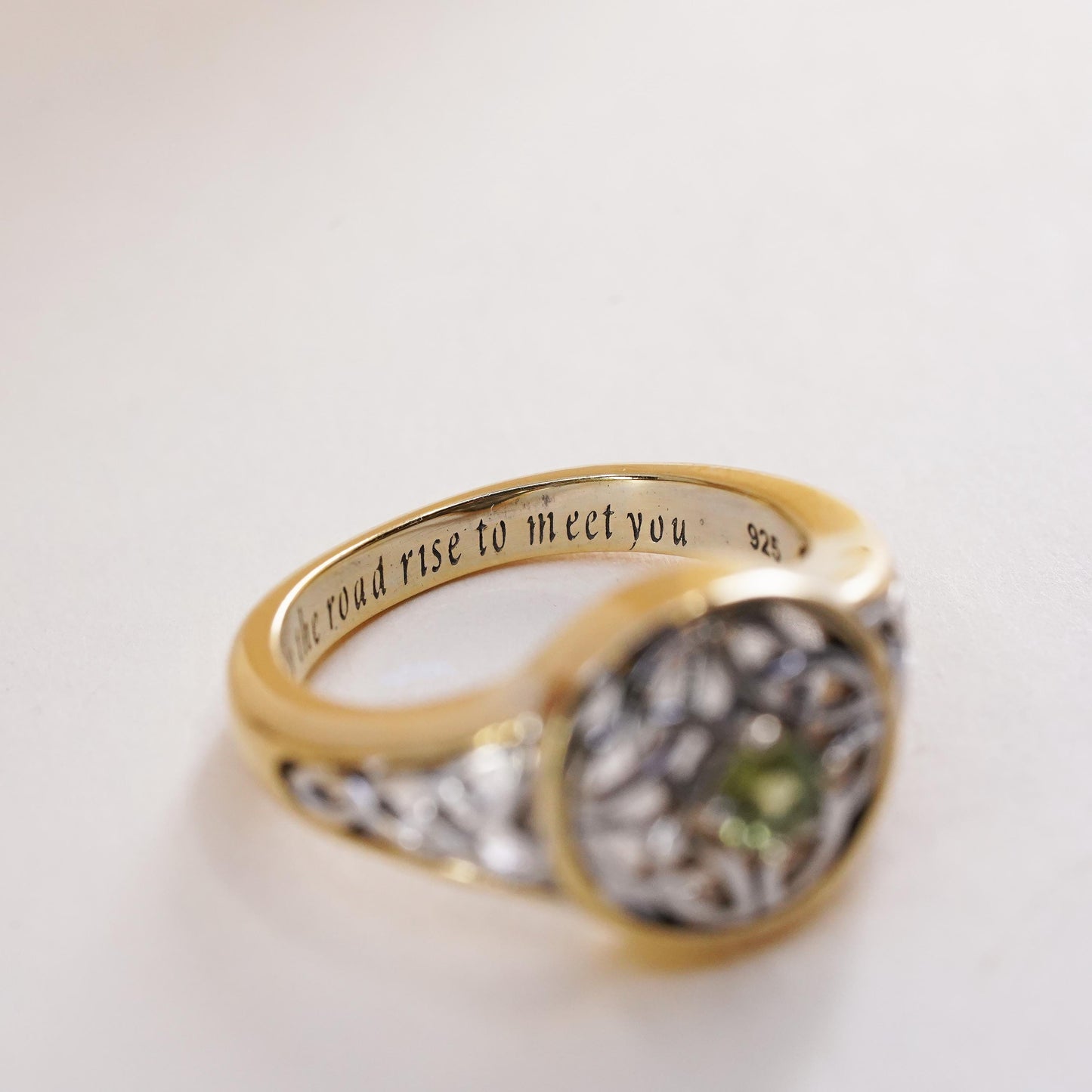 Size 6.5, vermeil gold BGE Sterling 925 silver ring peridot may the road rise
