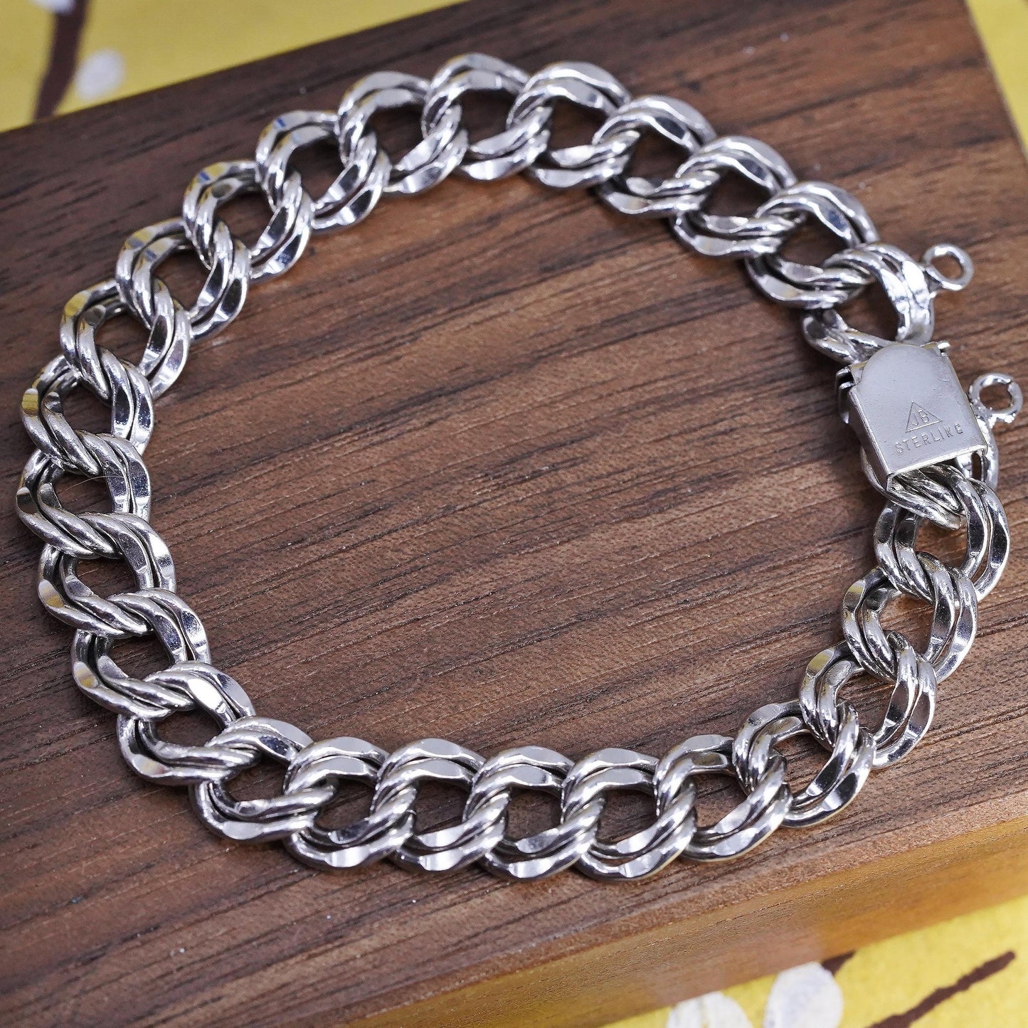 7.5", VTG JB Jacoby Bender Sterling silver double curb bracelet 925 charm chain