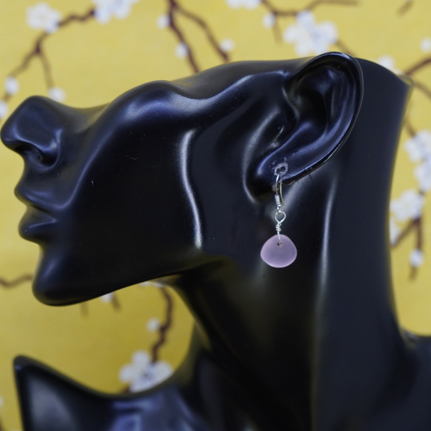 Vintage Sterling silver 925 handmade earrings with pink sea washed glass