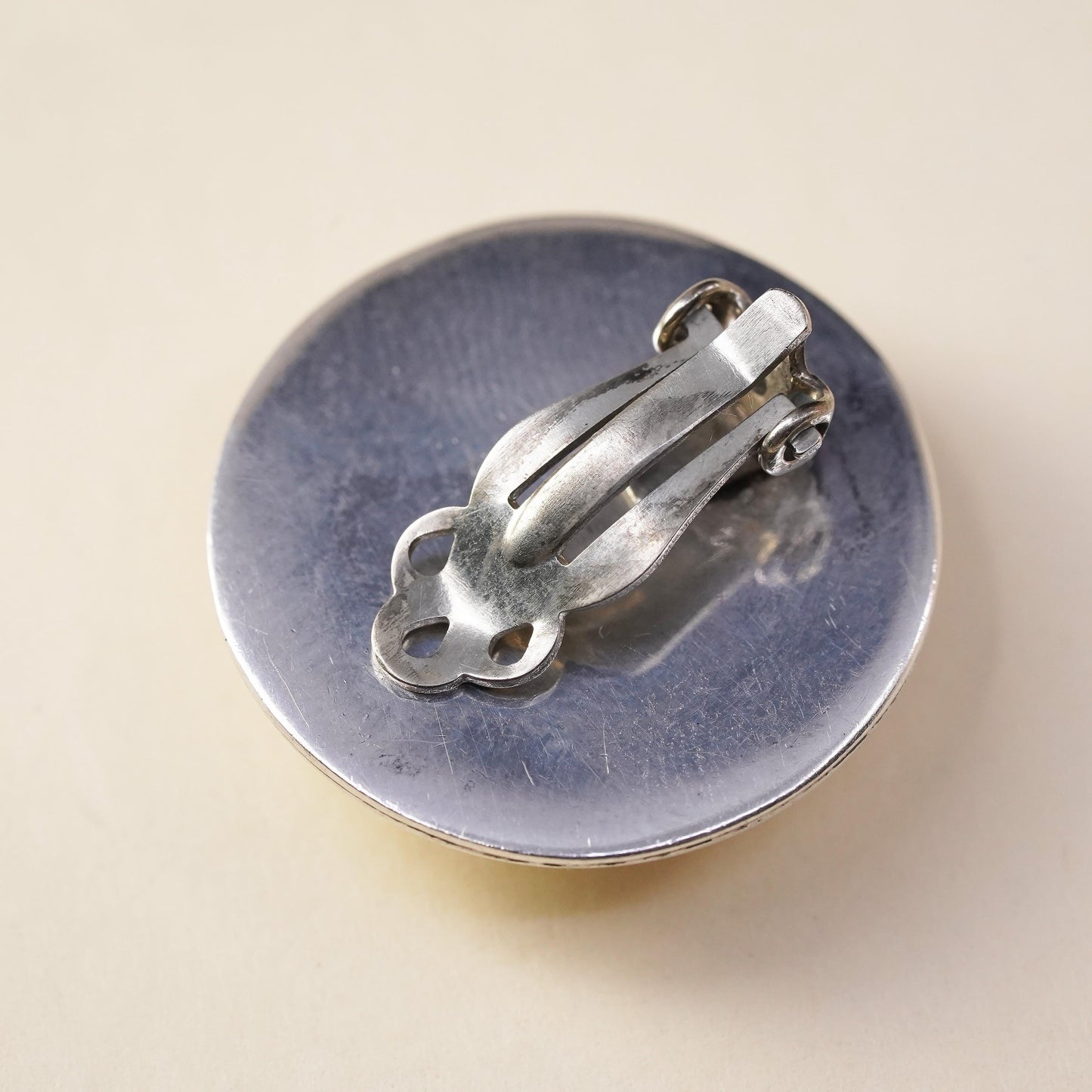VTG Mexican sterling silver handmade single earring, 925 silver circle clip on