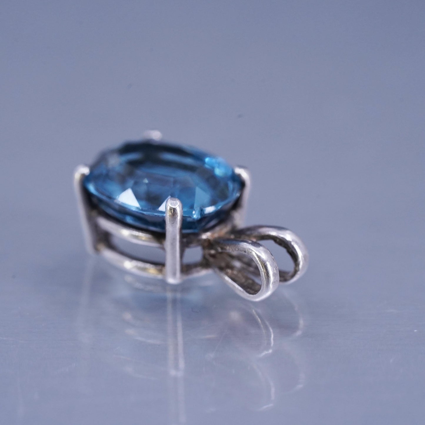 Vintage sterling 925 silver oval pendant with blue topaz