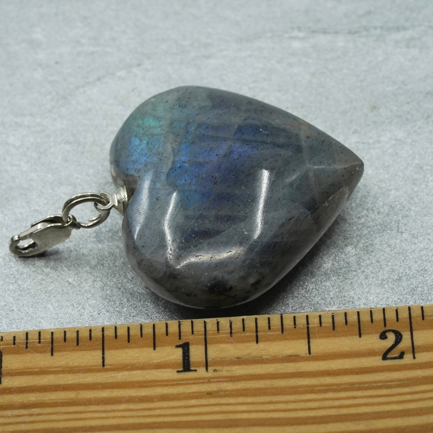 Vintage sterling 925 silver handmade pendant with huge heart labradorite