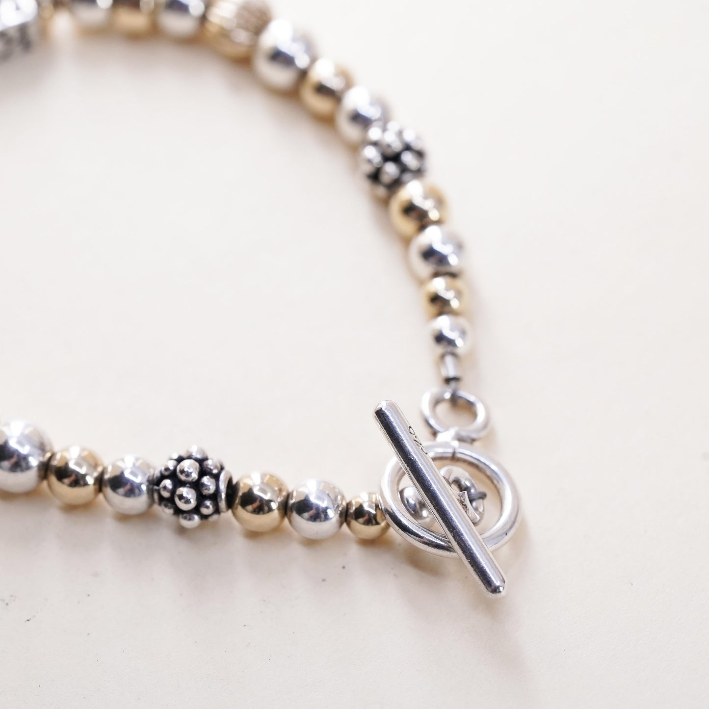 6.5", VTG Sterling 925 Silver 14K yellow gold beads bracelet name Kelly cubes