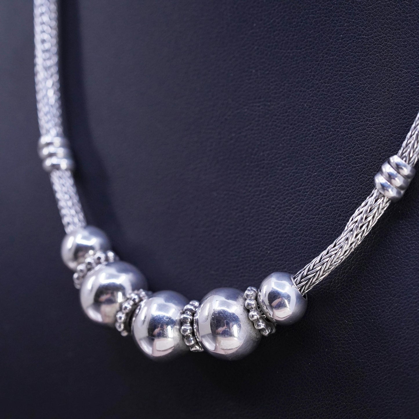 18+3" 4mm, vintage bold Sterling silver necklace, 925 wheat chain beads pendant