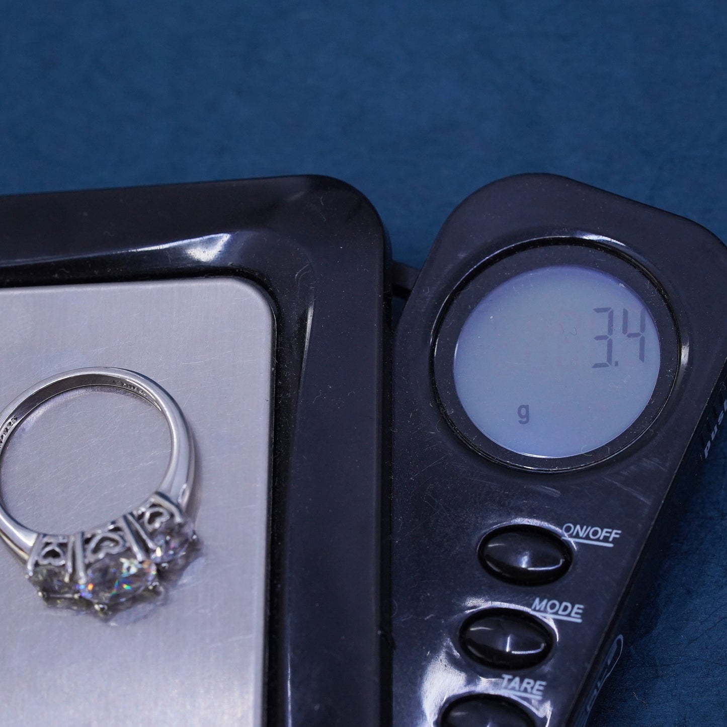 Size 6.25, vintage Sterling 925 silver engagement ring with Cz around