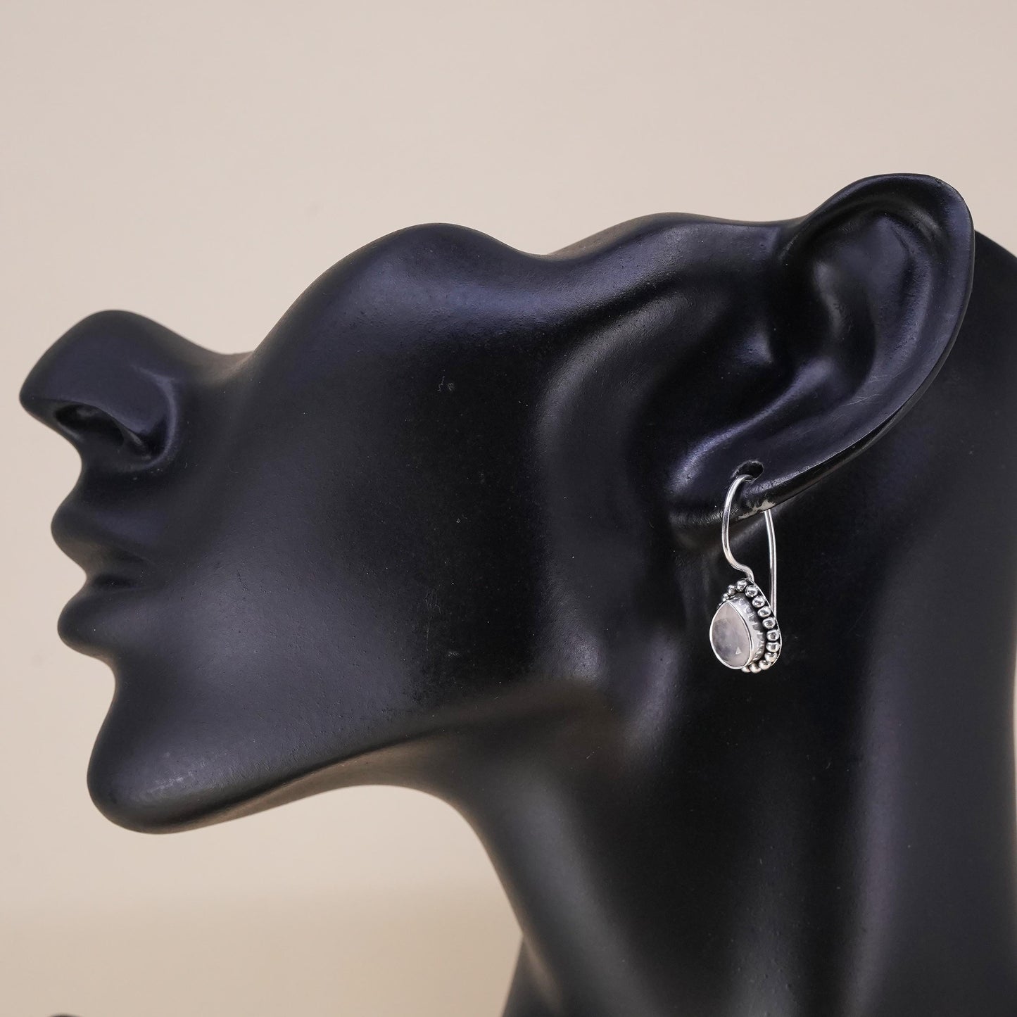 Vintage Sterling 925 silver handmade single earring with teardrop moonstone