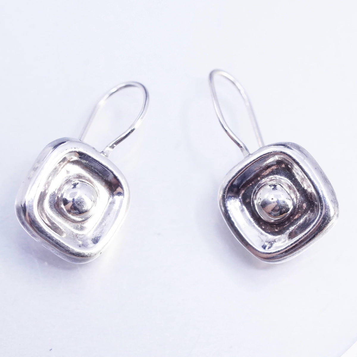 Vinatge southwestern Sterling silver handmade earrings, 925 bead square dangles