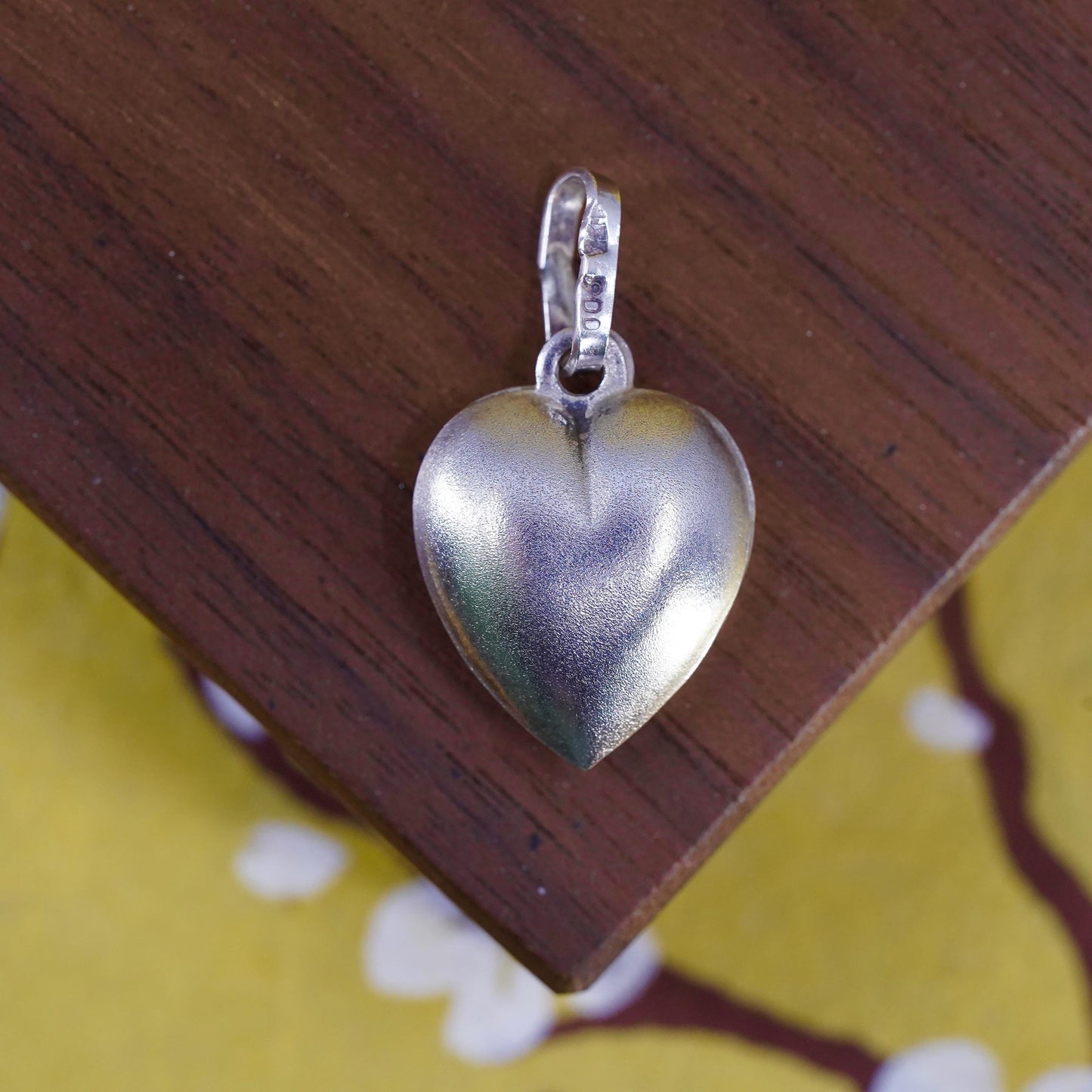 Vintage Sterling silver handmade heart pendant, puffy 900 silver charm