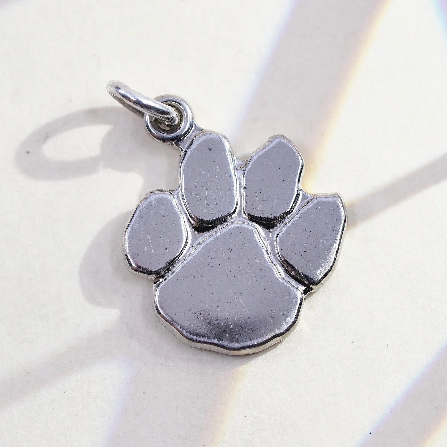 Vintage handmade sterling silver paw print charm, 925 pendant