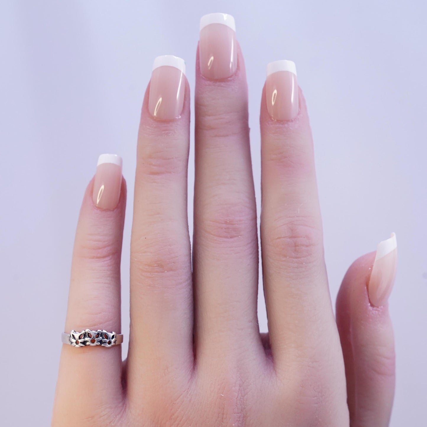 Size 4, vintage Sterling silver handmade ring, 925 flower band