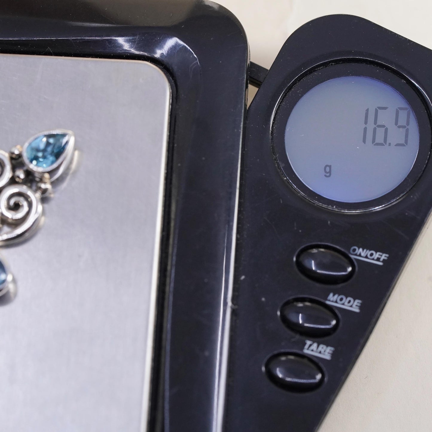 Vintage ARYA Aquamarine Blue Topaz Moonstone Sterling Silver Pendant, Statement Jewelry, Artisan Gemstone, stamped 925 Arya
