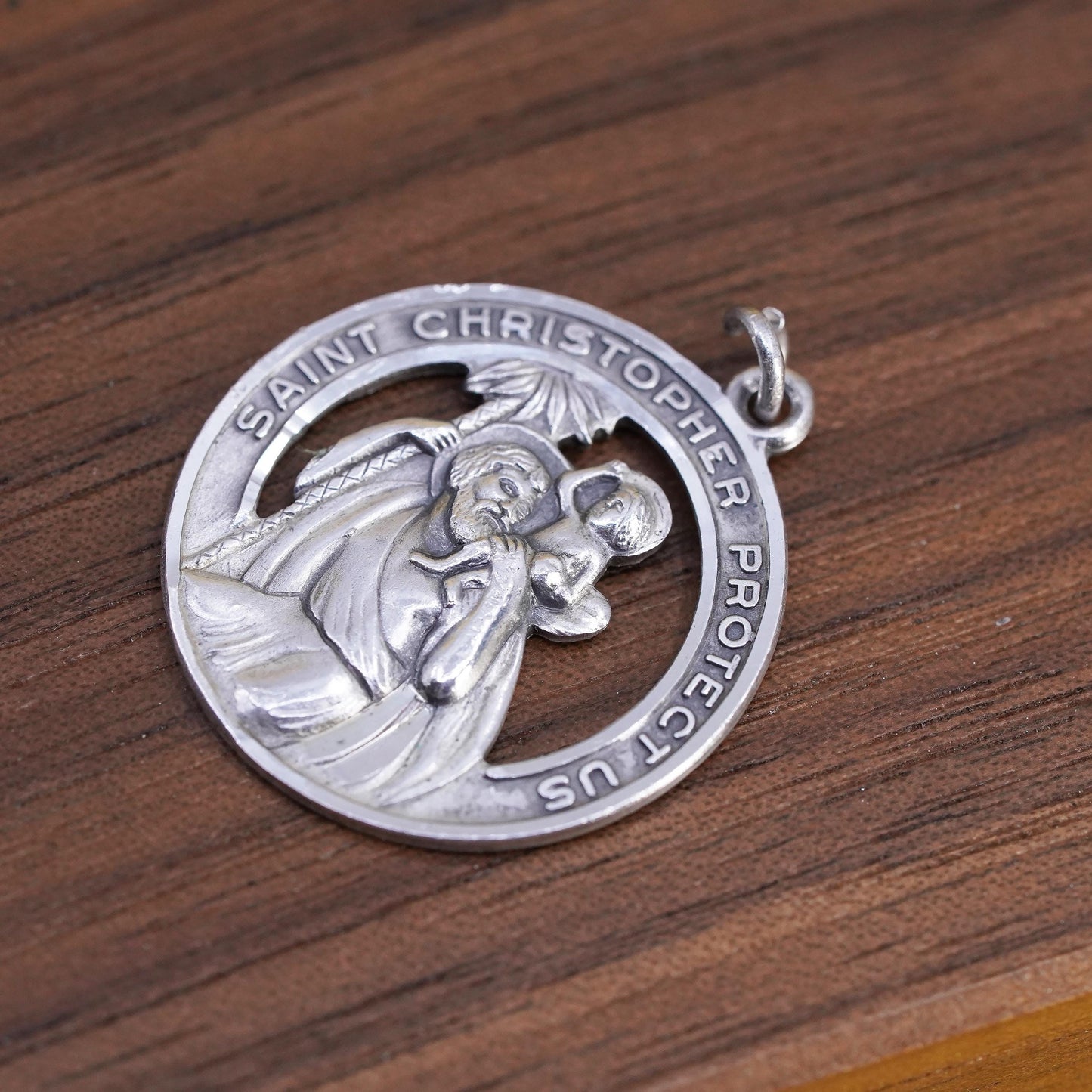 Sterling Silver 925 Saint Christopher Medal Pendant, Protect Us Charm, Catholic