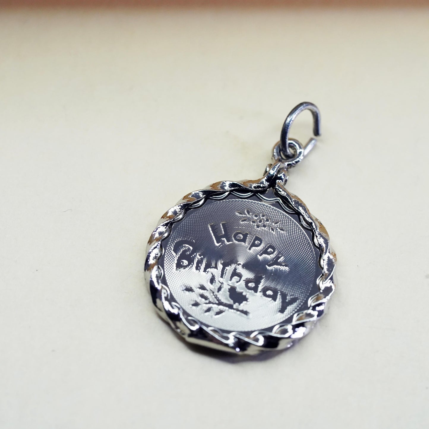Vintage Sterling silver handmade pendant, 925 tag charm “happy birthday” cable