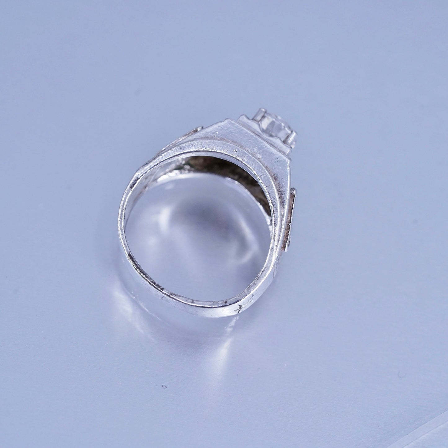 Size 6.5, vintage Sterling 925 silver handmade statement ring with Cz