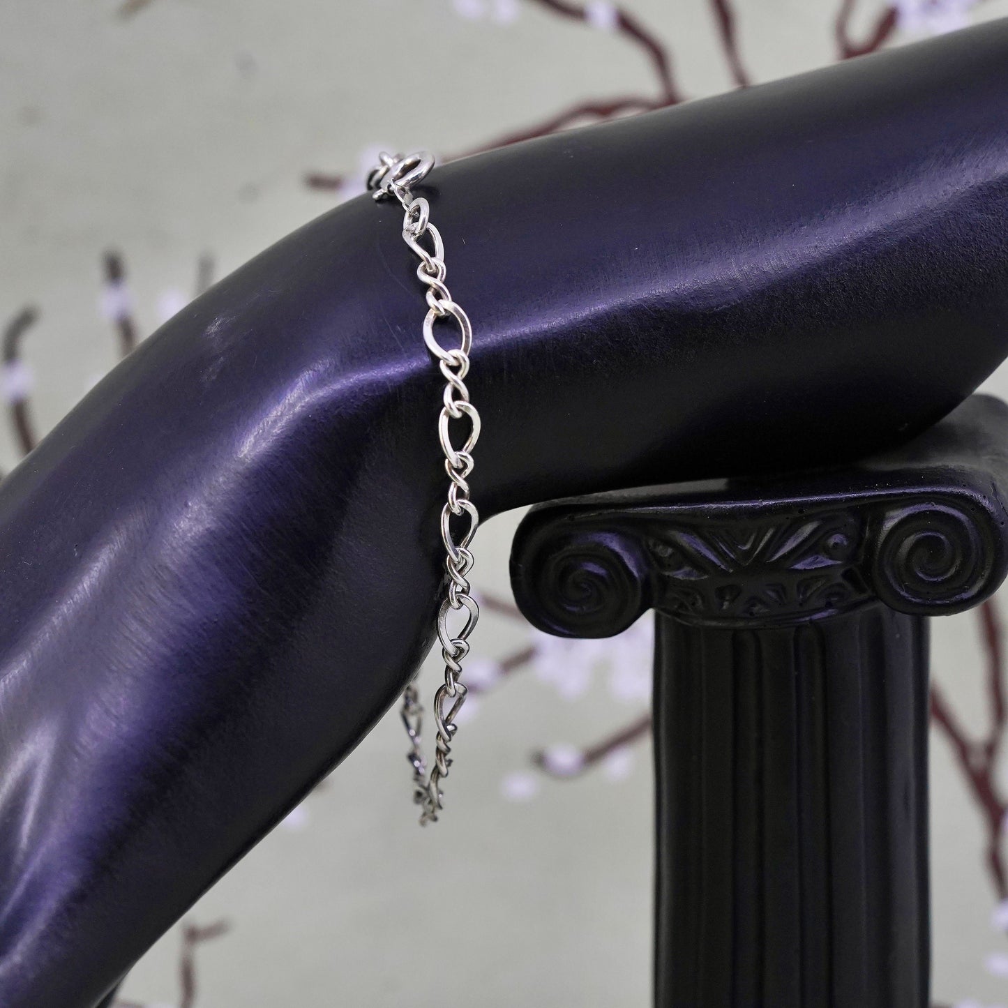 7.5" 5mm, Vintage Italy sterling silver 925 chain, men's figaro bracelet