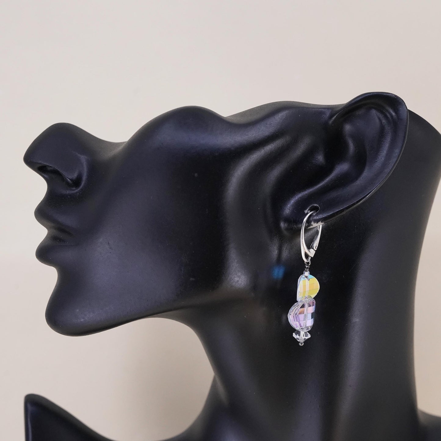 Vintage Sterling 925 silver earrings with crystal dangles and lever back hooks