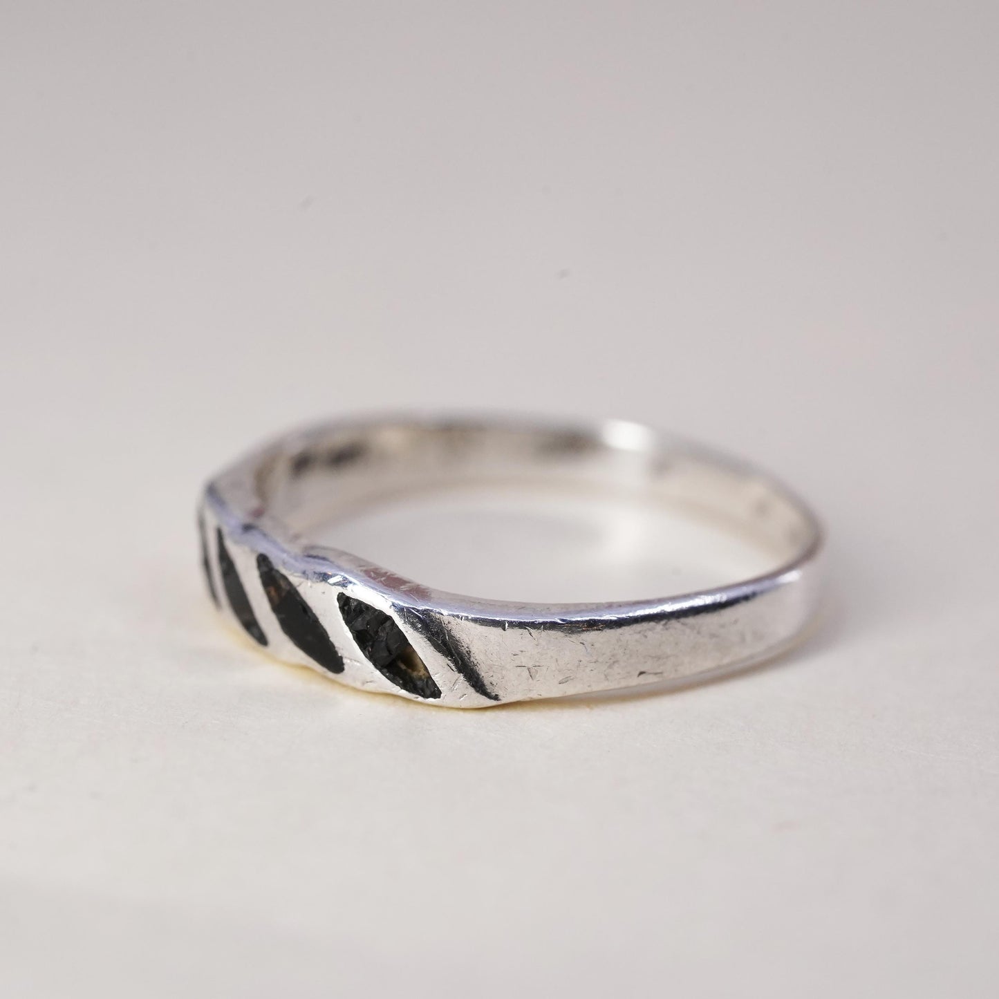 Size 8, Vintage sterling 925 silver handmade ring, stackable band blue onyx
