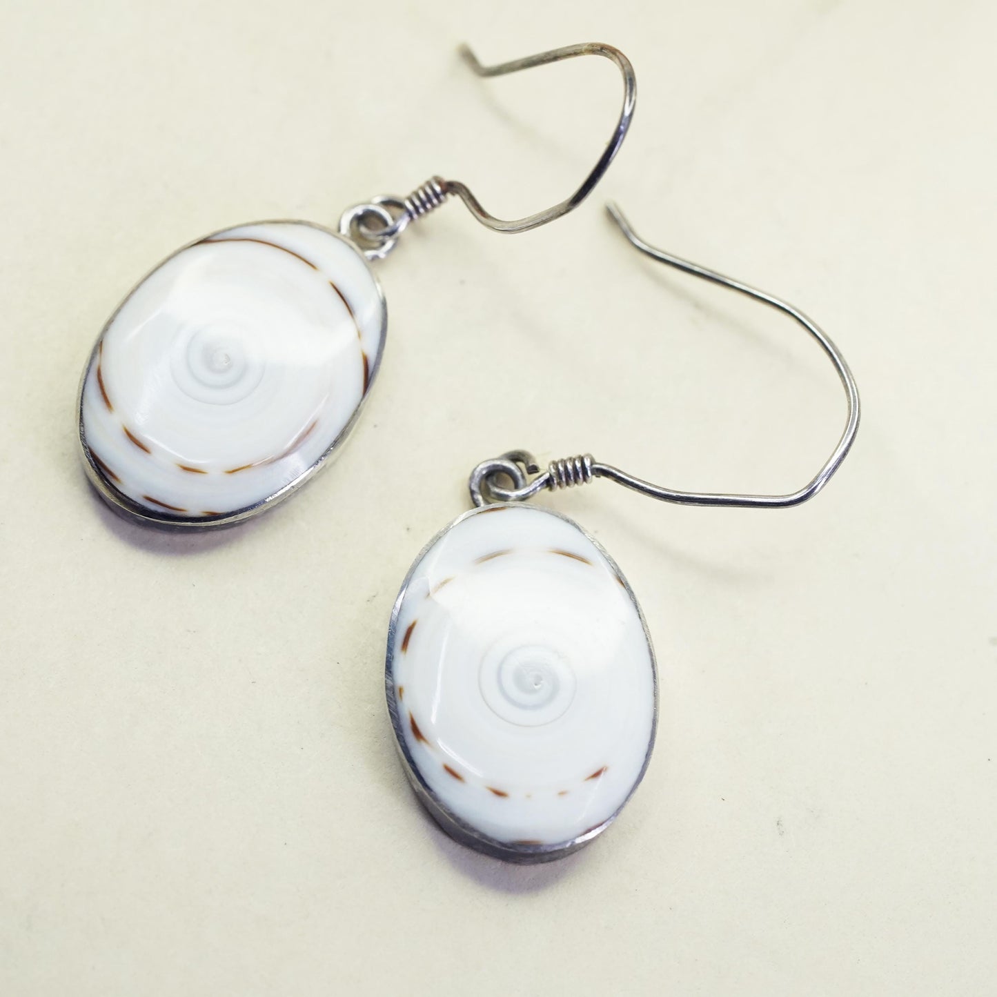 Vintage Sterling 925 silver handmade earrings with shiva eye snail shell beads