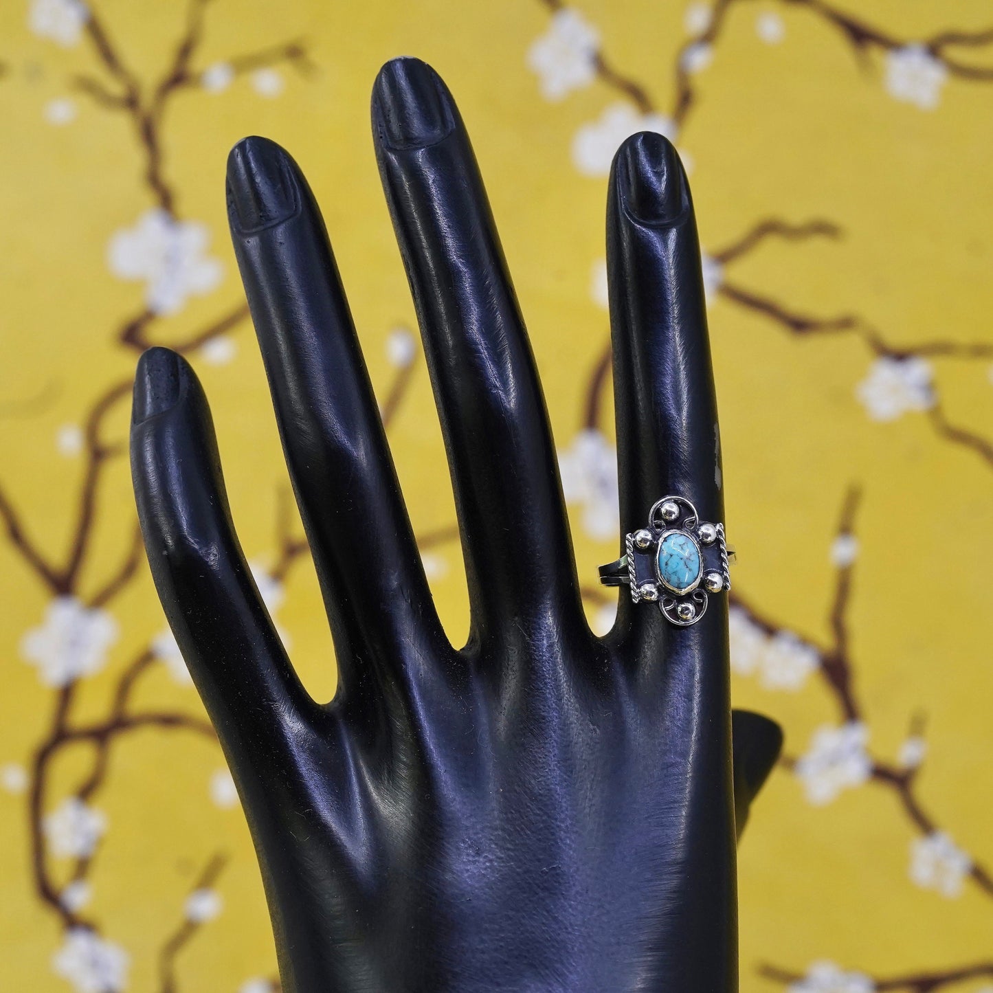 Size 6, Sterling silver handmade ring, jewelry, southwestern 925 band turquoise