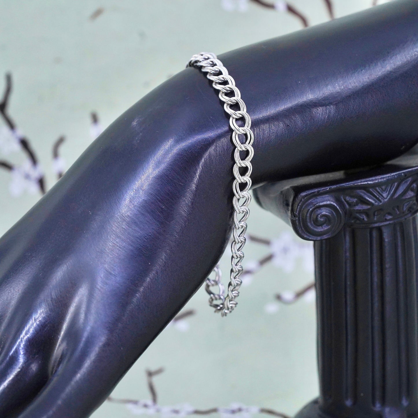 7.25", 7mm, Vintage sterling silver bracelet, 925 double curb chain