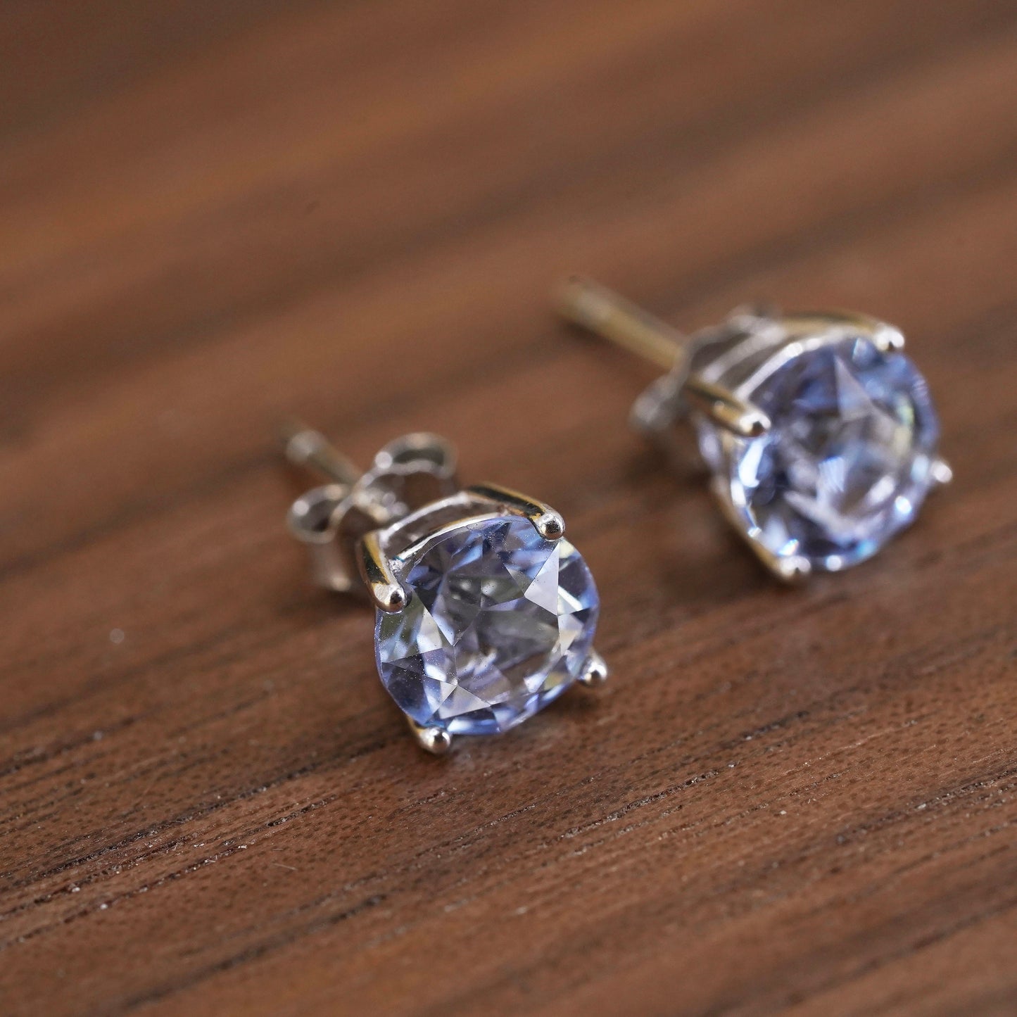 Vintage Sterling 925 silver blue topaz studs, square earrings
