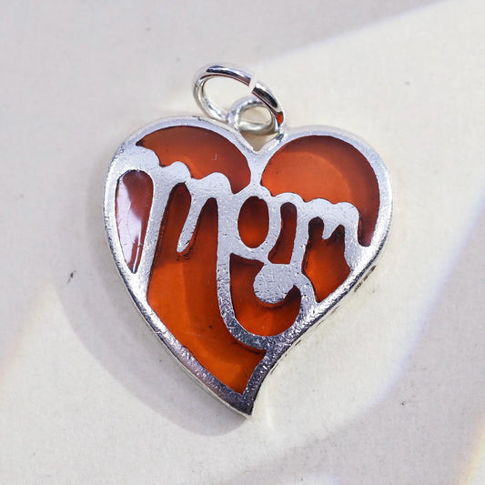 Vintage Sterling silver handmade resin charm, 925 mom pendant