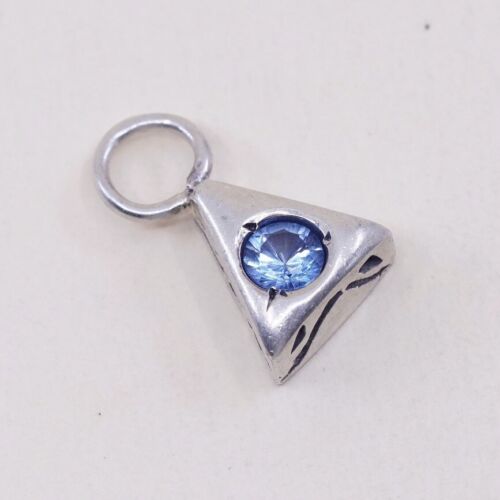 Vintage Sterling 925 Silver Pendant With Blue Cz, Stamped 925