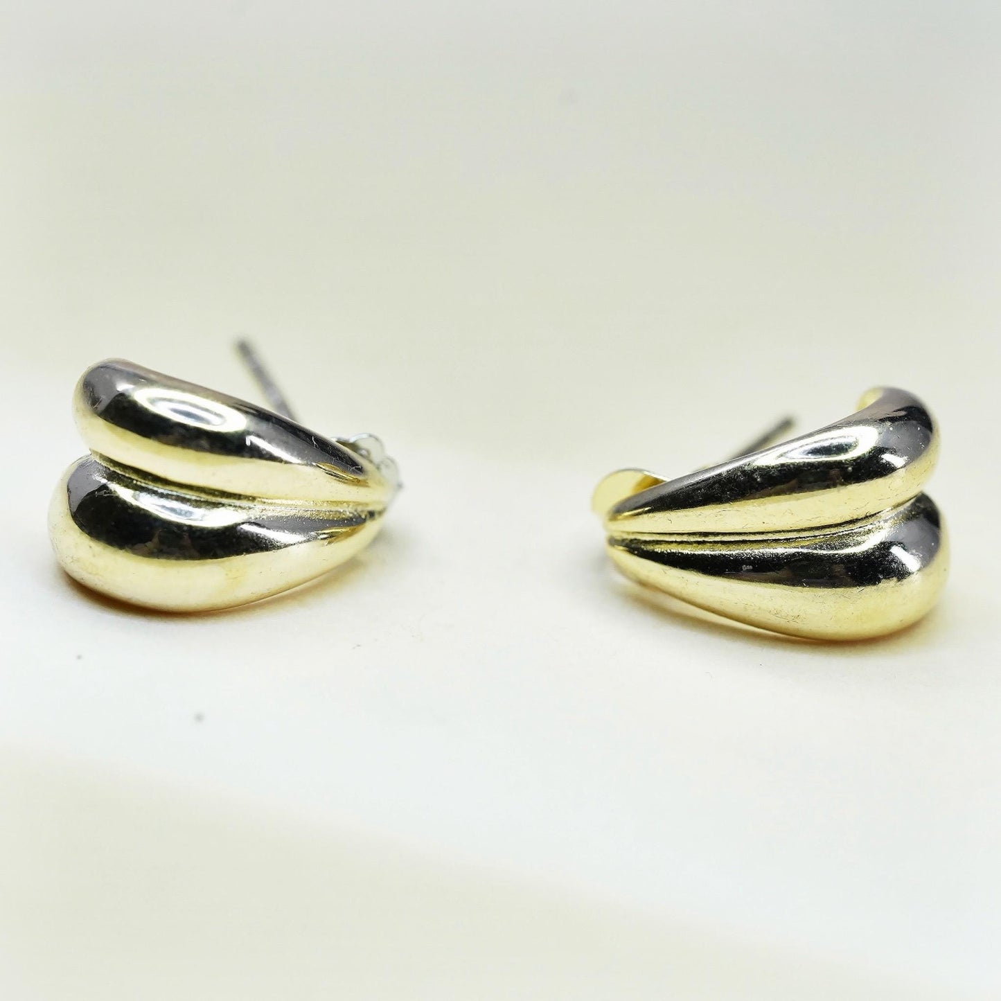 Vintage Yellow Gold Plated Sterling silver handmade earrings, 925 huggie studs