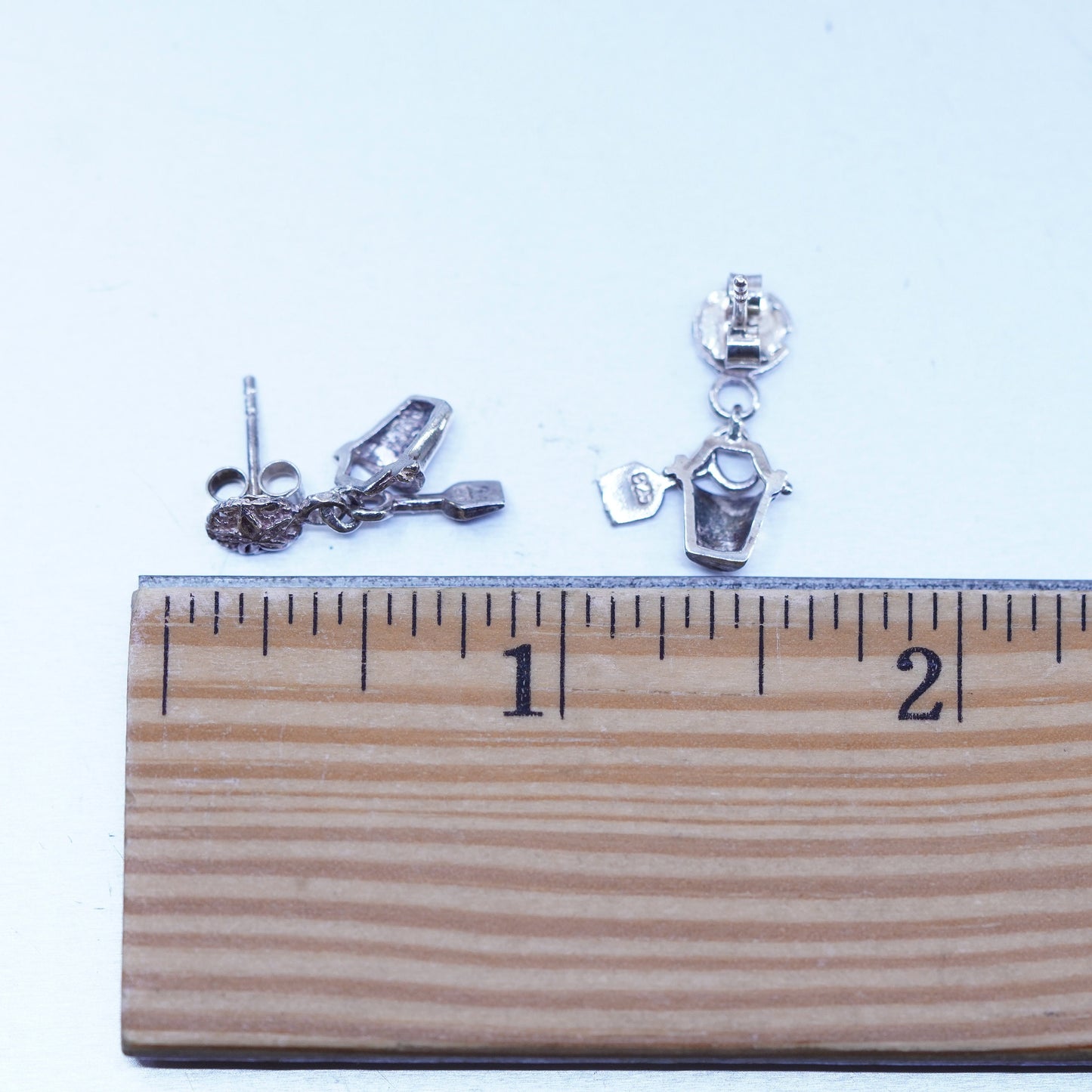 Vintage Sterling 925 silver handmade earrings with bucket shovel dangles