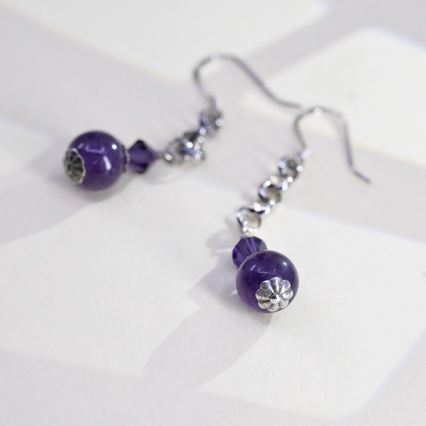 Vintage Sterling 925 silver handmade earrings with amethyst beads dangles