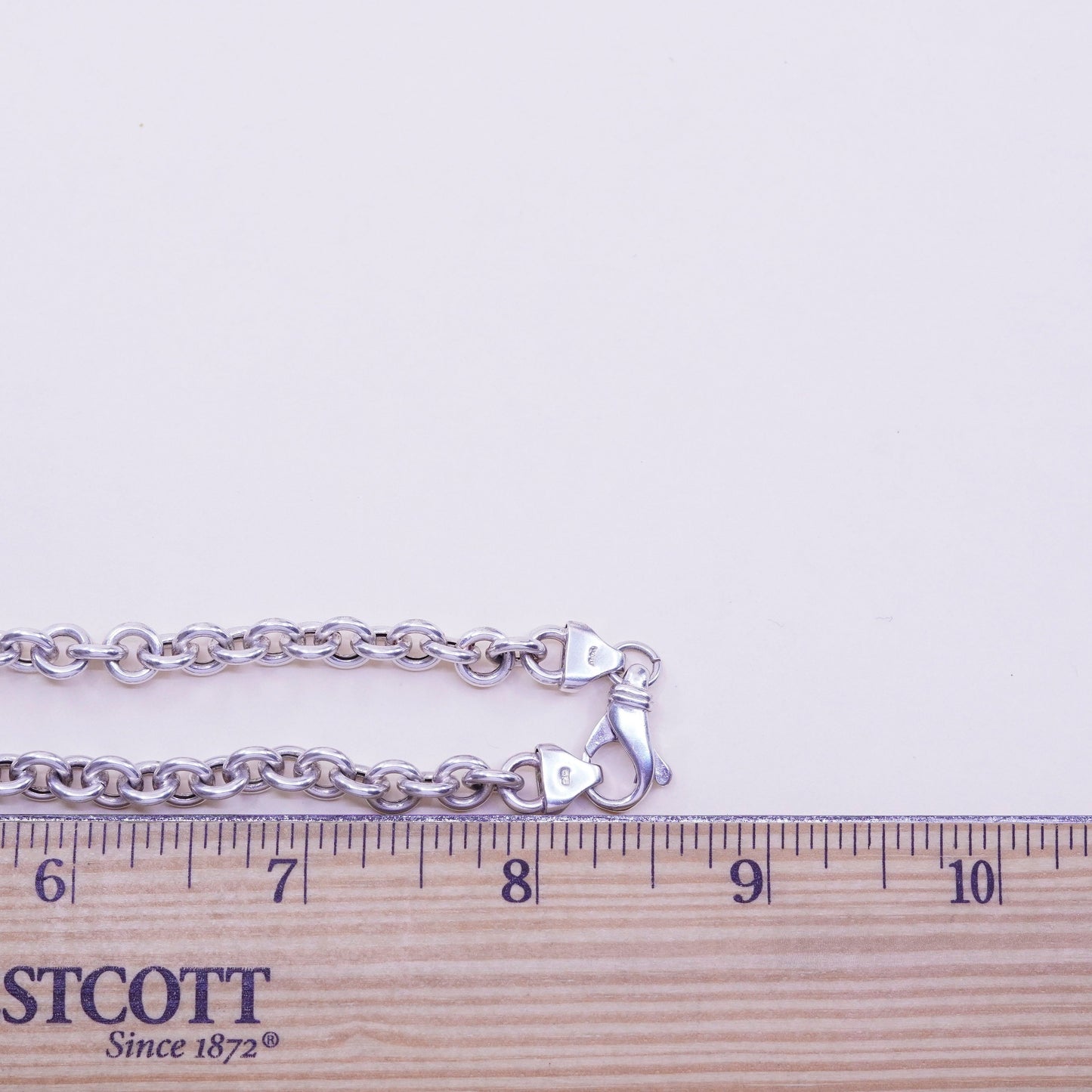 17” 7mm, vintage sterling silver handmade necklace, 925 circle chain with tag embossed “Dard” pendant, stamped 925 Italy