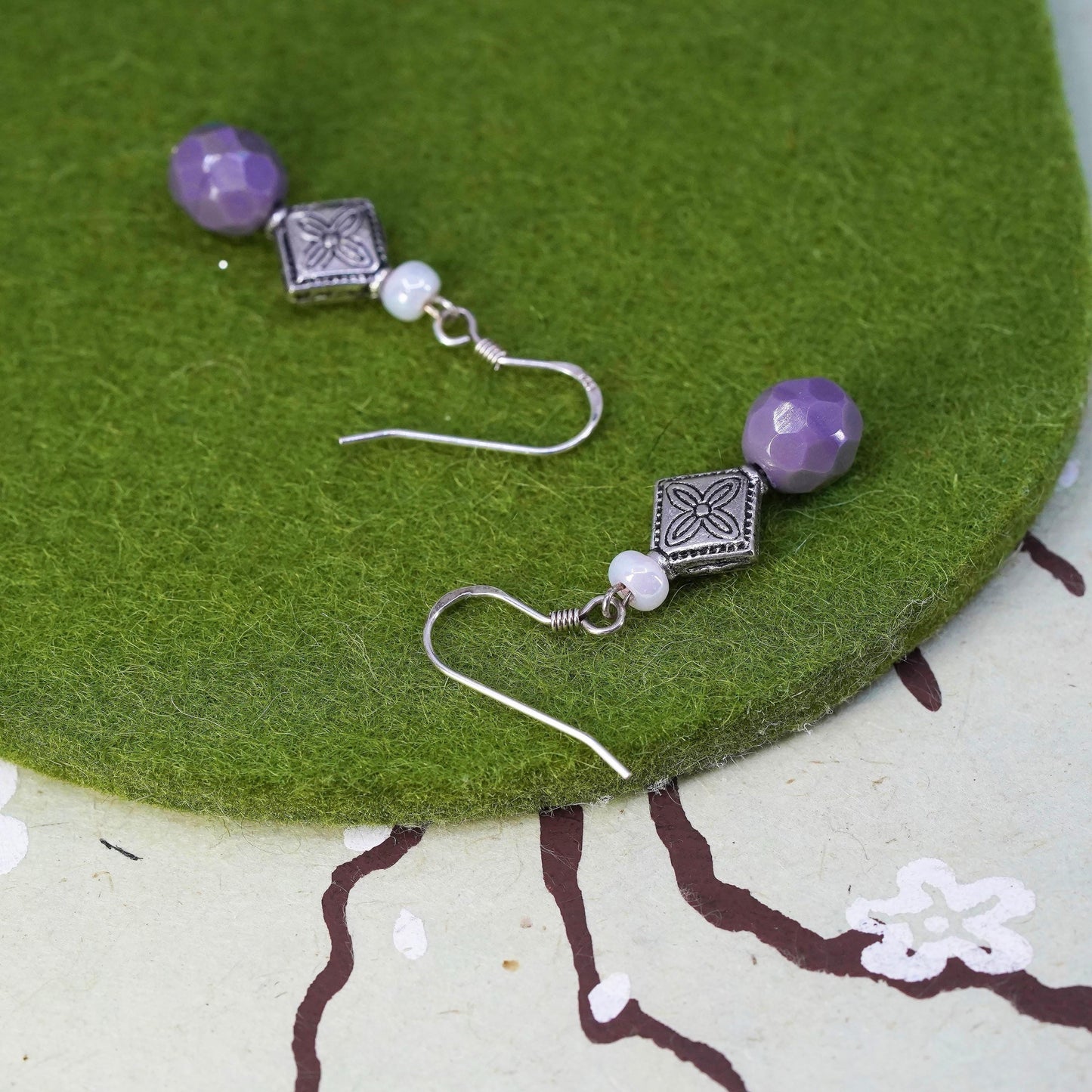 Vintage Sterling silver handmade earrings with crystal dangles